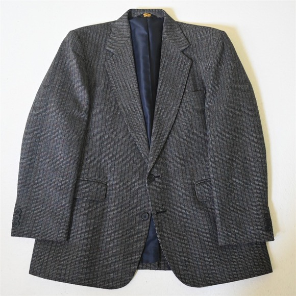 Haggar 42R‎ Blue Check Tweed Wool Mens Blazer Suit Jacket Sport Coat